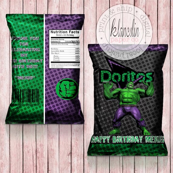 Incredible Hulk Chip Bag Hulk Labels Incredible Hulk Party Etsy