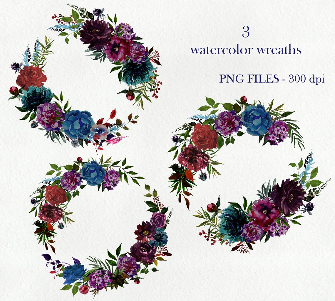 Blue Violet Flowers Floral Clipart Watercolor Flowers Wedding - Etsy