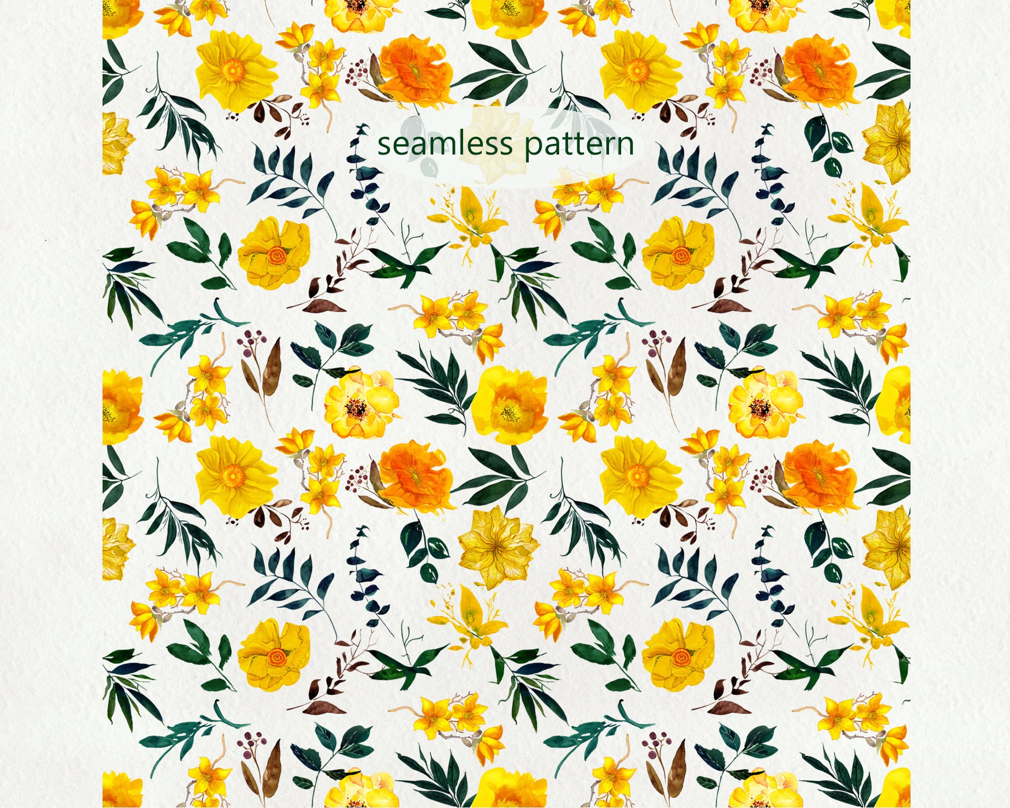 Floral Clipart Watercolor Flowers Yellow Clipart Flower Etsy