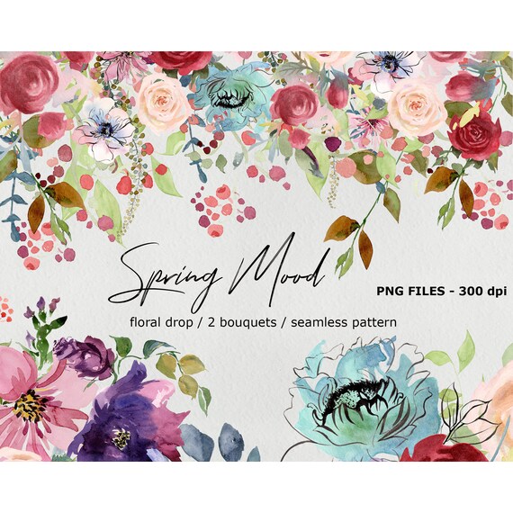 Floral clipart watercolor Floral drops Floral drop clipart Boho clipart Digital watercolor Floral clipart Floral bouquets Roses