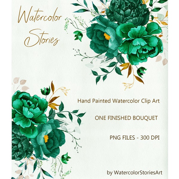 Emerald and Yellow Floral Bouquets Clipart, digital instant download green and yellow flower png Bouquet for commercial use