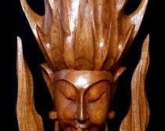 Handmade Indonesian Suar Wood Fire God Sculpture: Asian Art Decor