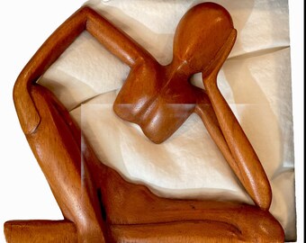 Handmade Indonesian Suar Wood Sculpture: Ebony Frame Asian Art (Pair)