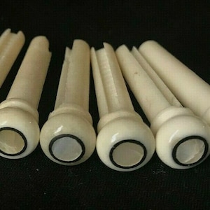 Bone Acoustic Guitar Bridge Pins with Abalone Inlays (Set of 6)