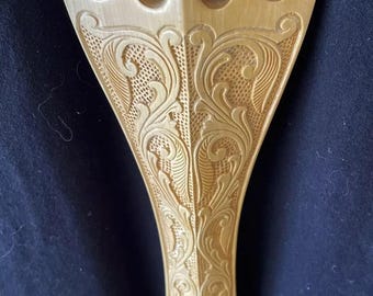 Indian Boxwood Upright Bass Carved Tailpiece: 4-String Double Bass Part