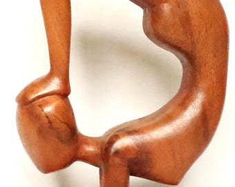 Indonesian Wood Sculpture: Scorpion Handstand - Suar Wood Yoga Pose Gift Ideas