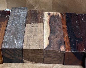 8 Exotic Wood Blanks: Redheart, Cocobolo, Bocote, Olivewood, Ebony Handles 2x2x6 inch