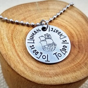 Hand Stamped Pirate Ship Necklace: Stainless Steel Nautical Jewelry