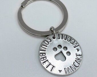 Personalized Pet Name Keychain: Hand Stamped Paw Print Tag, Gift For Cat Lover, Gift For Dog Lover