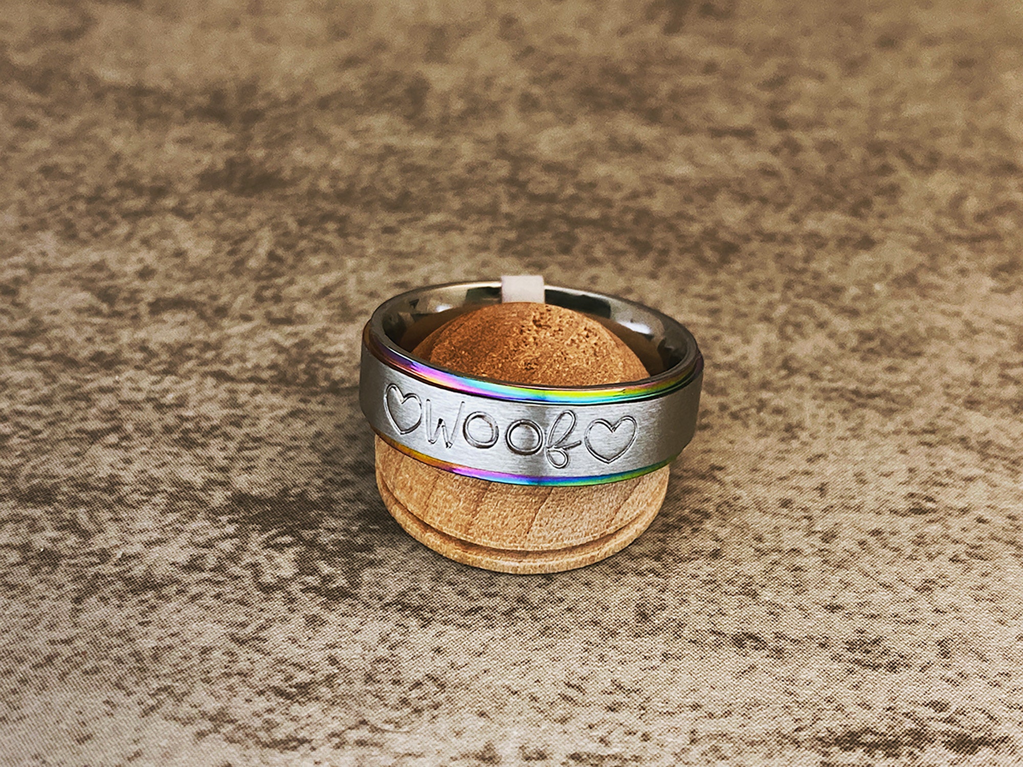 Woofing Rings WOOF Ring | Silver & Rainbow Stainless Steel | Personalize Jewelry Dog ...