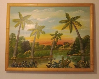 Olio d'arte originale incorniciato a bordo di Key West