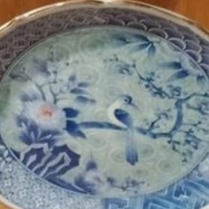 Circa 1850 Antique 24Kt Gold Trim Blue Bird Very Fine  Display Plate