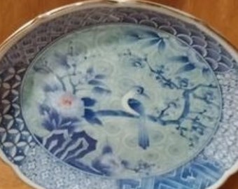 SELTENE Muster Kai Ching Dynastie Circa 1870 Antike 24Kt Gold Zierleisten Blauer Vogel Sehr Feine Display Platte