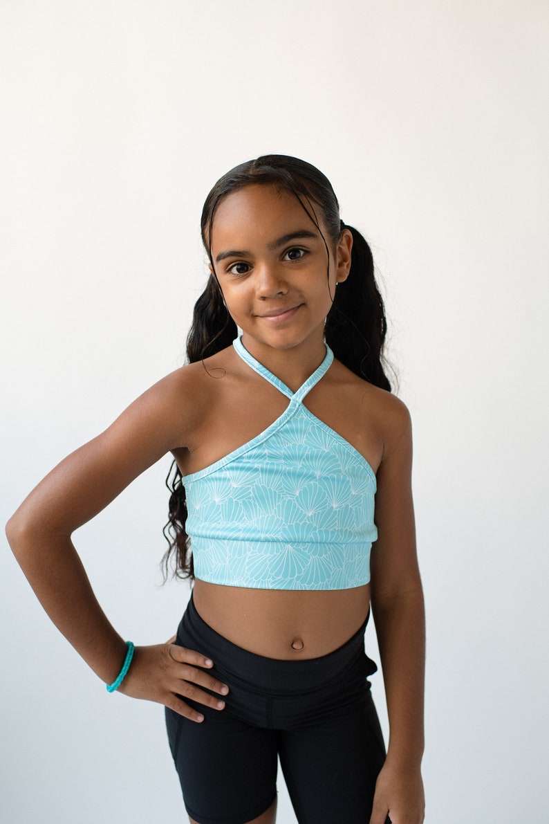 Llamaste Sustainable Junior's Halter Crop Top in Seashell Yoga Fitness Workout Cropped Top image 1