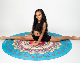 Llamaste Mommy & Me Circle Yoga Mat in Blue Mandala | Washable Children's 100% Suede Yoga Mat