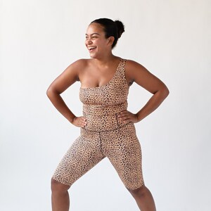 Llamaste Sustainable High Rise Bike Shorts in Cheetah | Fitness Workout Running Yoga Shorts