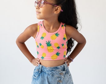 Llamaste Sustainable Junior's Racerback Crop Top in Pineapple | Yoga Fitness Workout Cropped Top