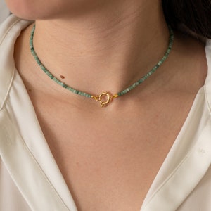 Natural Emerald Necklace | Raw Emerald Necklace | Gold Plated Emerald Choker | Beaded Emerald Necklace | Natural Emerald Clasp Necklace