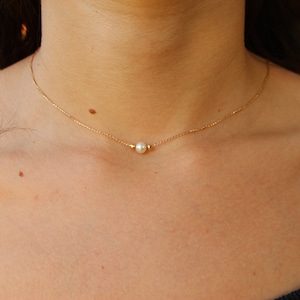 14K Gold Akoya Pearl Necklace, Gold Pearl Choker, Dainty Pearl Choker, Gold Pearl Choker, Akoya Pearl Choker, Pearl Choker with Gold Beads