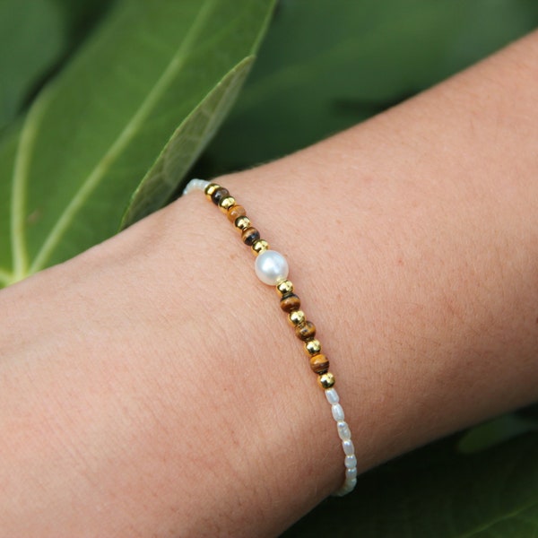 Pearl and Tiger's Eye Bracelet | Natural Tiger's Eye beads | Natural Freshwater Pearls | Every day wear Tiger's Eye and Pearl Bracelet