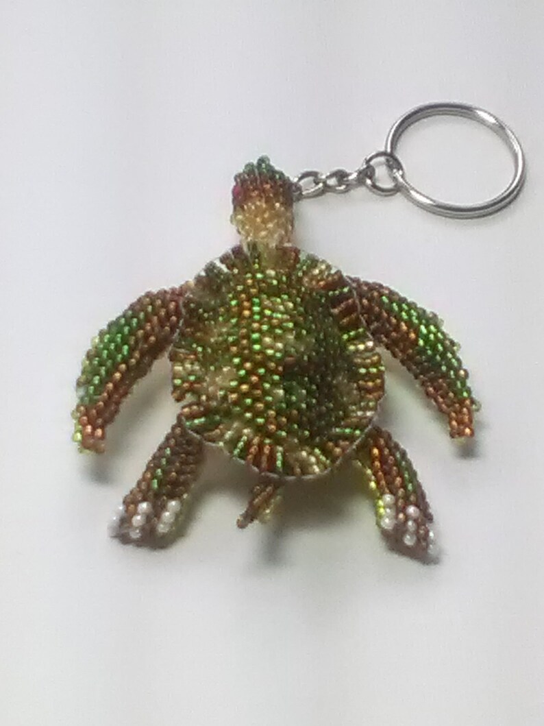 Hand Beaded 3D Seed Bead Turtle Keychain Etsy