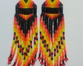 Hand Beaded Fire Fringe Seed Bead earrings