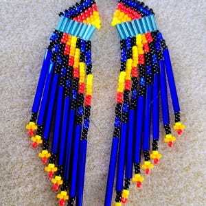 Hand Beaded Long Fringe Seed and Bugle Bead Earrings