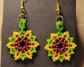 Handmade Beaded Sunflower Earrings