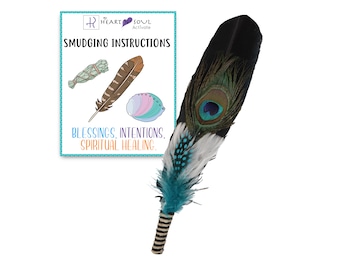 Smudge Feather, Turkey and Peacock, Unique Homecrafted Energy Cleansing Clearing Spiritual Practice House Smudging (Turquoise)