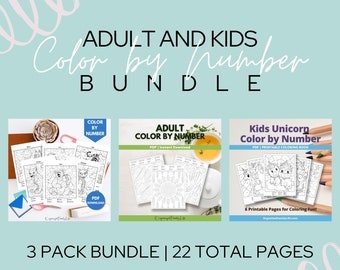 Color By Number Bundle: Adult & Kid Printable Coloring Pages | Relaxing Coloring Activity for All Ages | Instant Download - PDF