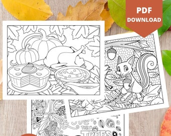 Fall and Thanksgiving Coloring Pages | Instant Download - PDF Printable