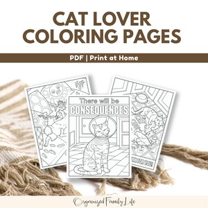 Adorable Cat Coloring Pages | Cat Love Coloring Book PDF | Download and Print Cat Coloring Pages - Instant Download
