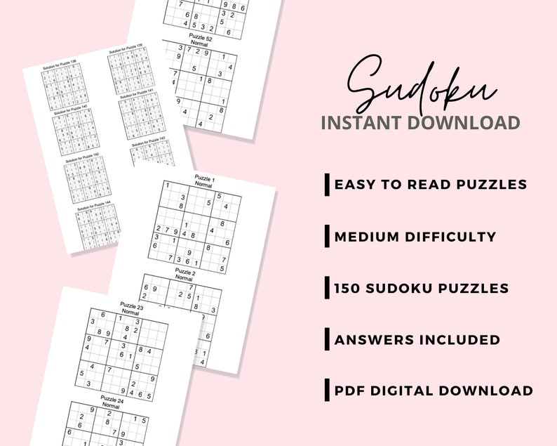 Printable Sudoku Puzzles and Solutions 150 Easy to Read Etsy Canada