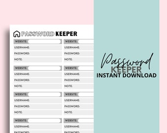 Password Keeper Printable | Password List, Log in List, Password Organizer and Tracker  | Simple Password Log Instant Download - PDF