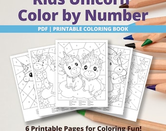 Kids Unicorn Color By Number Printable | PDF - Printable Coloring Pages | Instant Download