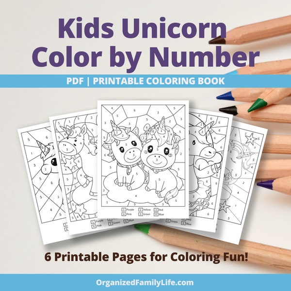 Kids Unicorn Color By Number Printable | PDF - Printable Coloring Pages | Instant Download