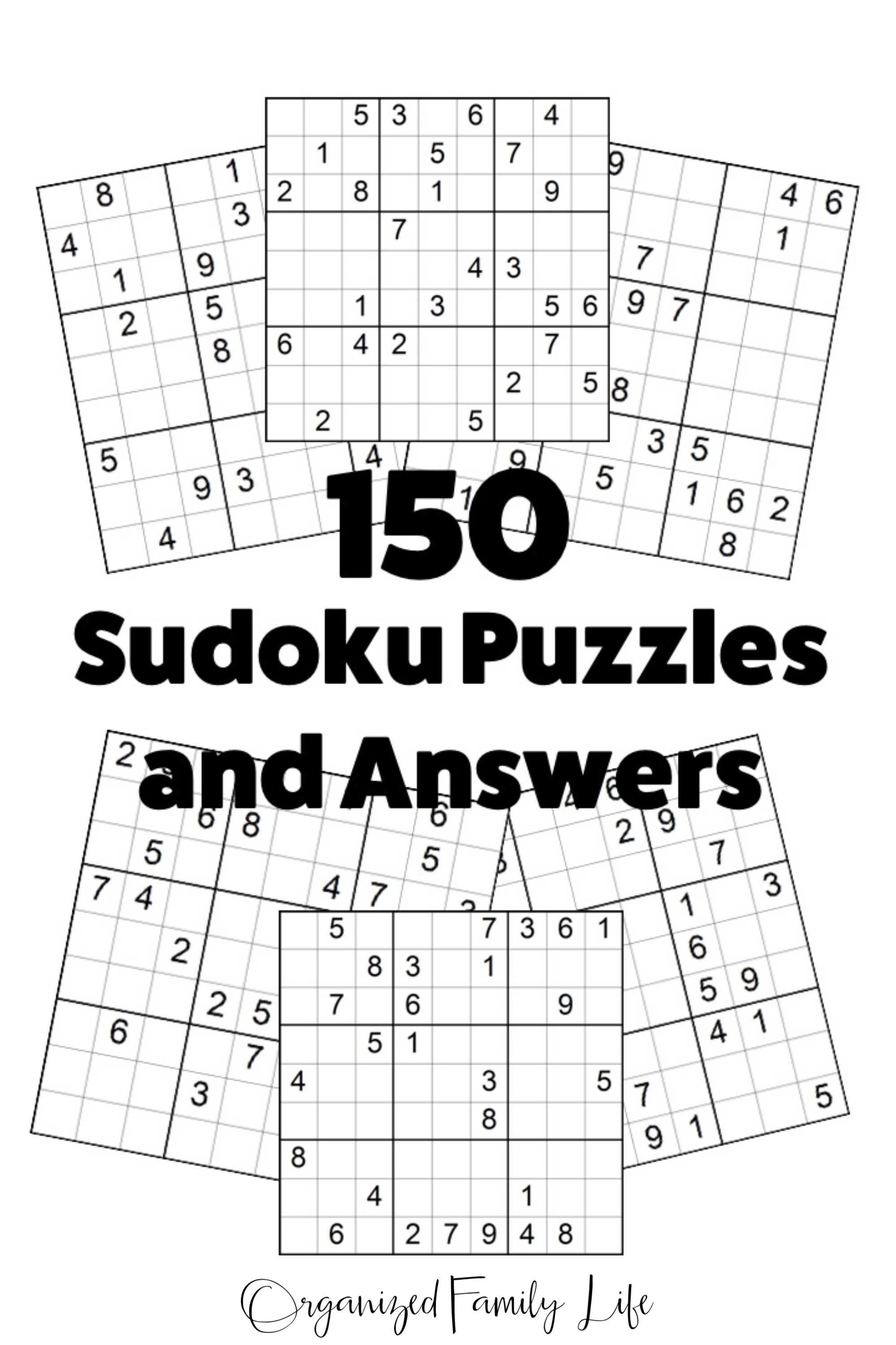 printable sudoku puzzles 150 puzzles and answers instant etsy