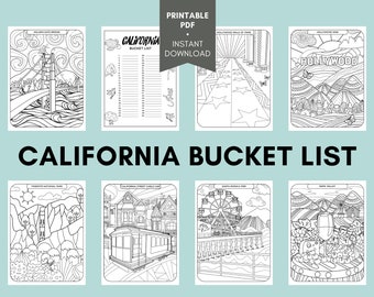 California Bucket List Coloring Printable | California Coloring Pages | Coloring Printable PDF - Instant Download