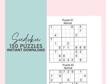 Printable Sudoku Puzzles and Solutions | 150 Easy to Read Medium Difficulty Puzzles and Answers PDF - Instant Download