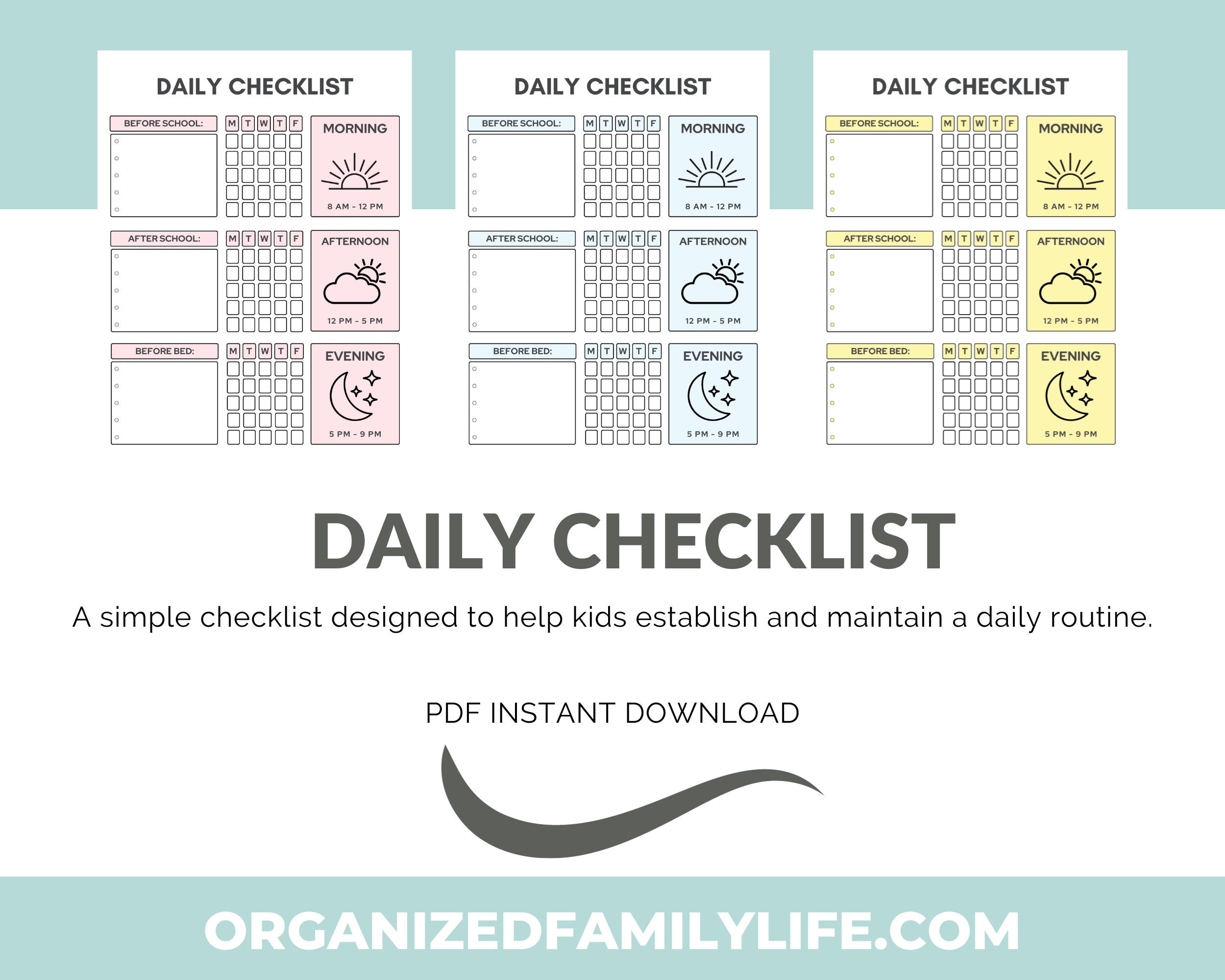 Daily Checklist Printable Kids Daily School Checklist Daily Routine Checklist Responsibility ...