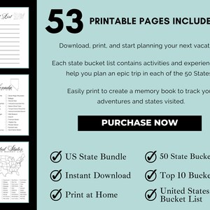 50 State Bucket List Printable: Explore the United States | Instant Download - PDF