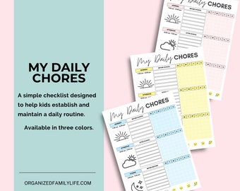 My Daily Chore Chart Printable | Kids Daily School Checklist | Daily Routine Checklist | Responsibility Chart | Instant Download - PDF