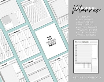 Personal Planner Pages Printable | Daily, Weekly, Monthly, and Yearly Planner Pages | Simple Personal Printable Instant Download - PDF