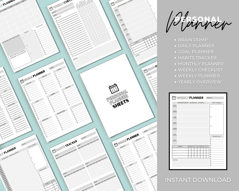 Personal Planner Pages Printable Daily, Weekly, Monthly, and Yearly Planner Pages Simple Personal Printable Instant Download PDF image 1