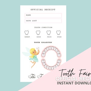 Descarga instantánea del recibo del hada de los dientes / Certificado oficial del hada de los dientes para niños / Primera visita al diente -PDF imprimible