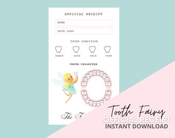 Instant Download Tooth Fairy Receipt | Official Kids Tooth Fairy Certificate | First Tooth Visit -Printable PDF