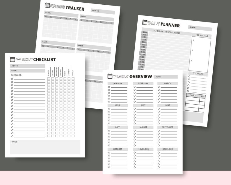 Personal Planner Pages Printable Daily, Weekly, Monthly, and Yearly Planner Pages Simple Personal Printable Instant Download PDF image 3