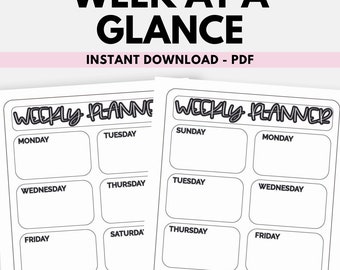 Week at a Glance Printable | Simple Weekly Planner Instant Download - PDF