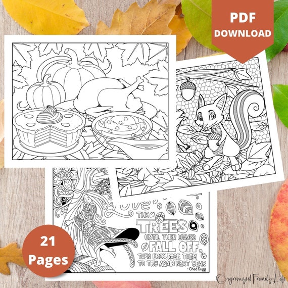 Fall and Thanksgiving Coloring Pages  Instant Download  PDF