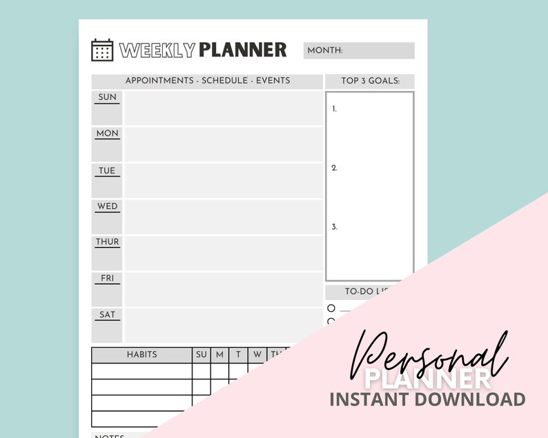 Personal Planner Pages Printable Daily, Weekly, Monthly, and Yearly Planner Pages Simple Personal Printable Instant Download PDF image 2
